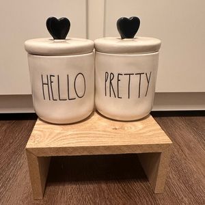 Rae Dunn HELLO PRETTY heart cups trinket jars